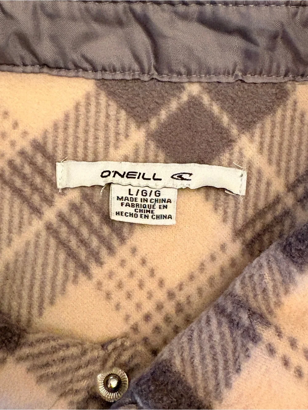 ONeill Soft Fleece Plaid Long Sleeve Snap Shirt Womens Large Pink Grey Pockets - Picture 4 of 13